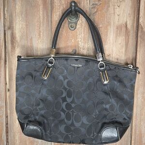 Coach Black and Dark Gray Signature Satchel